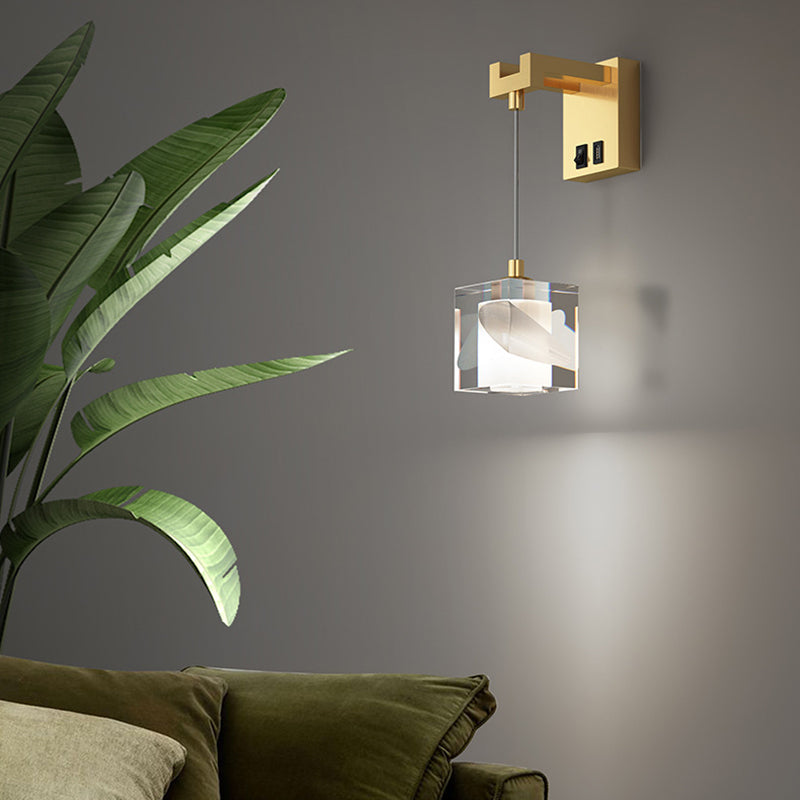 Modern Style Crystal Wall Light Cube Hanging Wall Sconce for Living Room