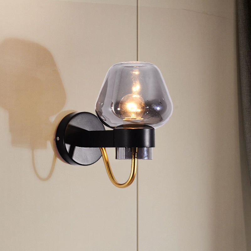 Modern Style Brass Wall Light Bowl Wall Sconce with Glass for Living Room