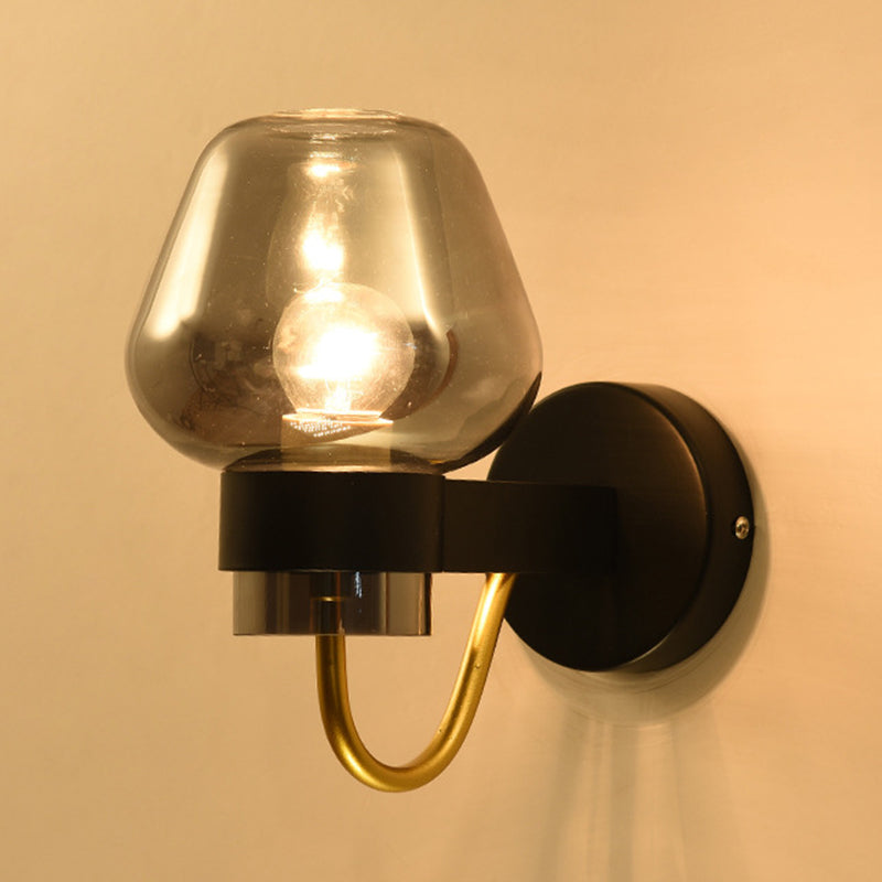 Modern Style Brass Wall Light Bowl Wall Sconce with Glass for Living Room