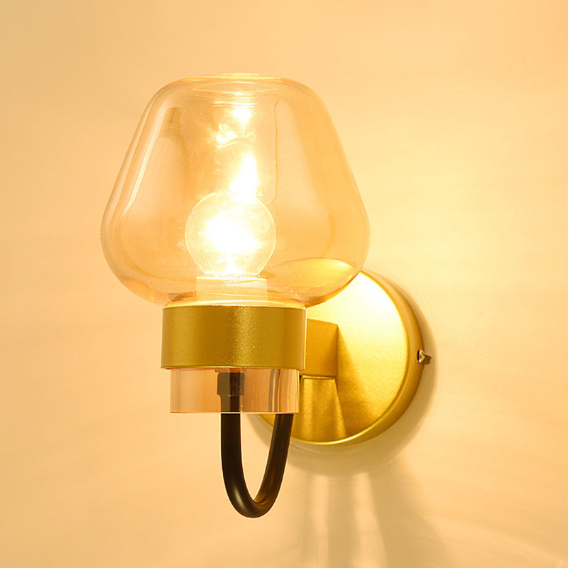 Modern Style Brass Wall Light Bowl Wall Sconce with Glass for Living Room