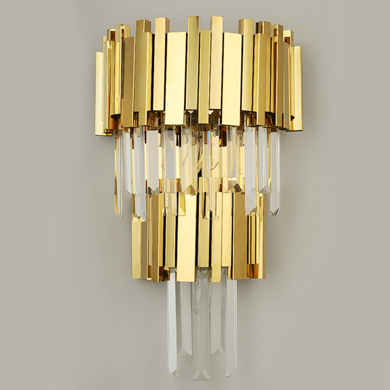 Postmodern Style Crystal Wall Light Gold Layered Wall Sconce for Living Room