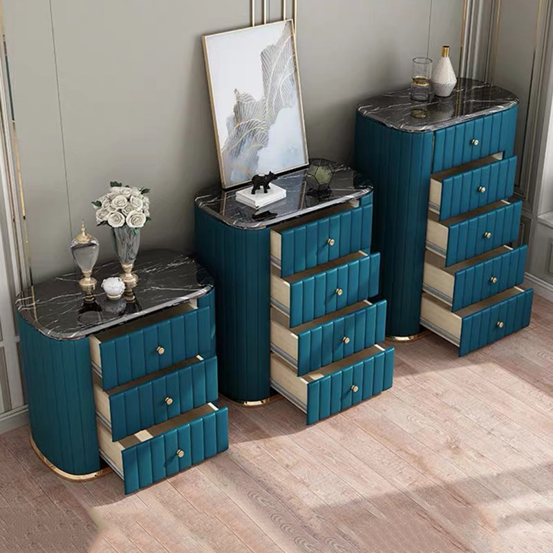 Glam Stone Bedroom Storage Chest Vertical Chest in Blue with Drawers