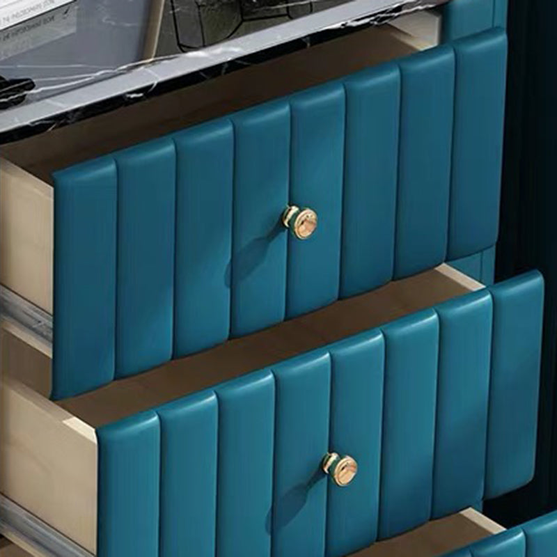 Glam Stone Bedroom Storage Chest Vertical Chest in Blue with Drawers