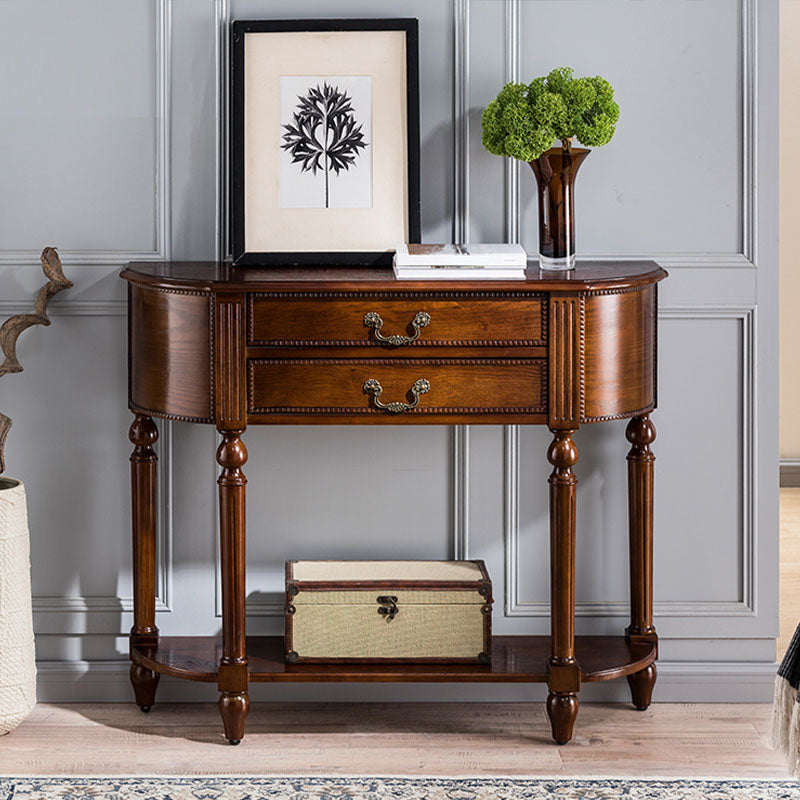 Mid-Century Modern Half Moon Console Sofa Table Rubber Wood End Table for Hall