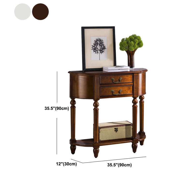 Mid-Century Modern Half Moon Console Sofa Table Rubber Wood End Table for Hall