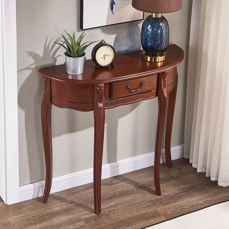Rubbered Wood Console Table Mid-Century Modern Half Moon Accent Table for Hall