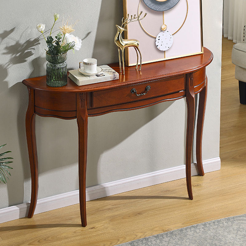 Rubbered Wood Console Table Mid-Century Modern Half Moon Accent Table for Hall