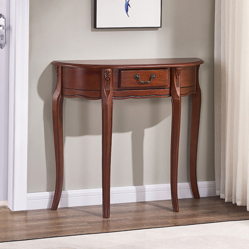 Rubbered Wood Console Table Mid-Century Modern Half Moon Accent Table for Hall