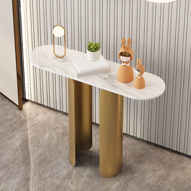 12" W Glam Console Table Stone Oval Stain Resistant Accent Table for Hall
