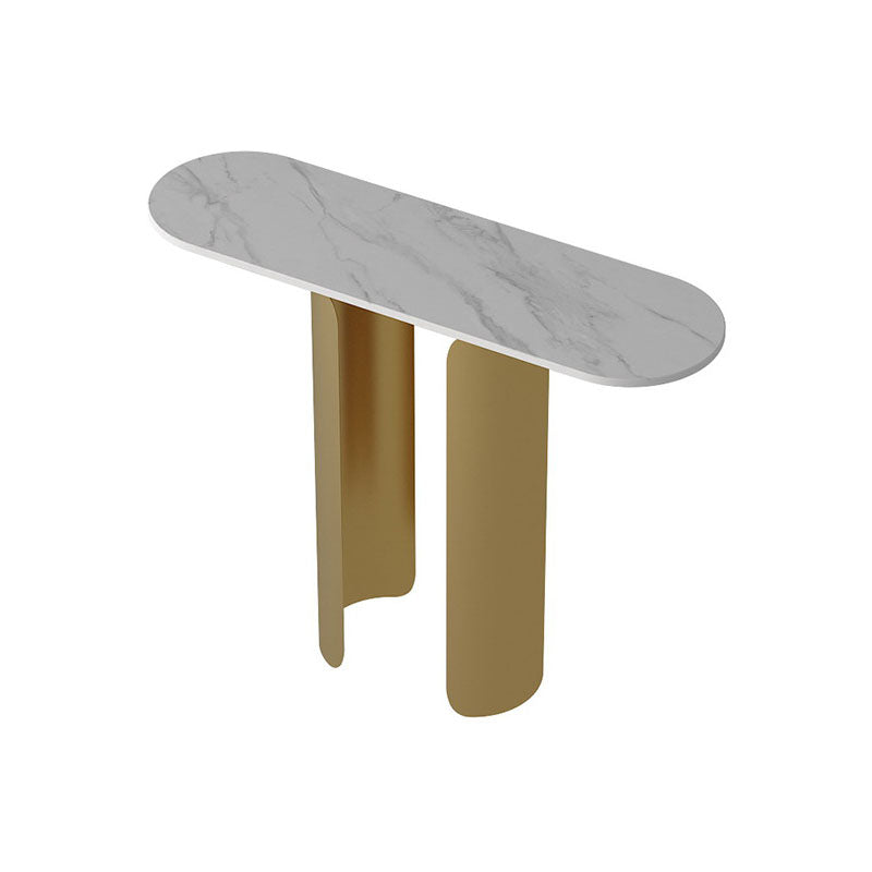 12" W Glam Console Table Stone Oval Stain Resistant Accent Table for Hall