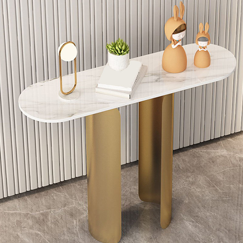 12" W Glam Console Table Stone Oval Stain Resistant Accent Table for Hall