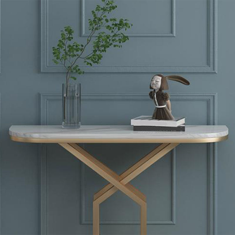 Glam Marble Console Table Half Moon Stain Resistant 12" W Accent Table for Hall