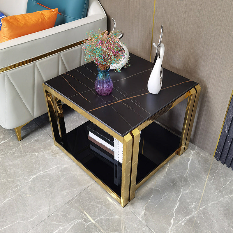 Square Stainless Steel Side Table Black/White One-Shelf End Table