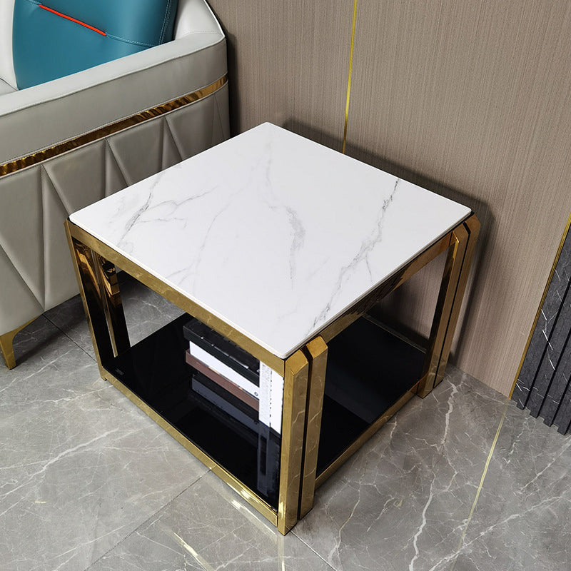Square Stainless Steel Side Table Black/White One-Shelf End Table