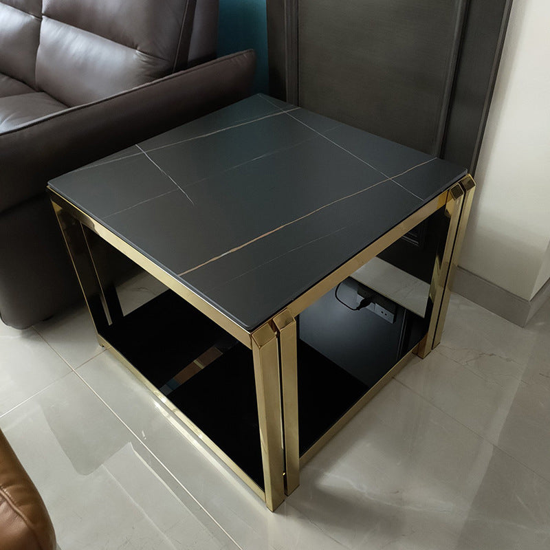 Square Stainless Steel Side Table Black/White One-Shelf End Table