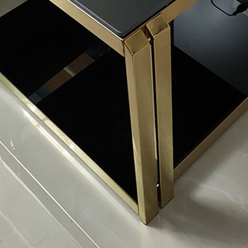 Square Stainless Steel Side Table Black/White One-Shelf End Table