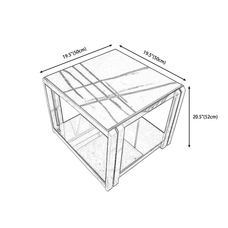 Square Stainless Steel Side Table Black/White One-Shelf End Table