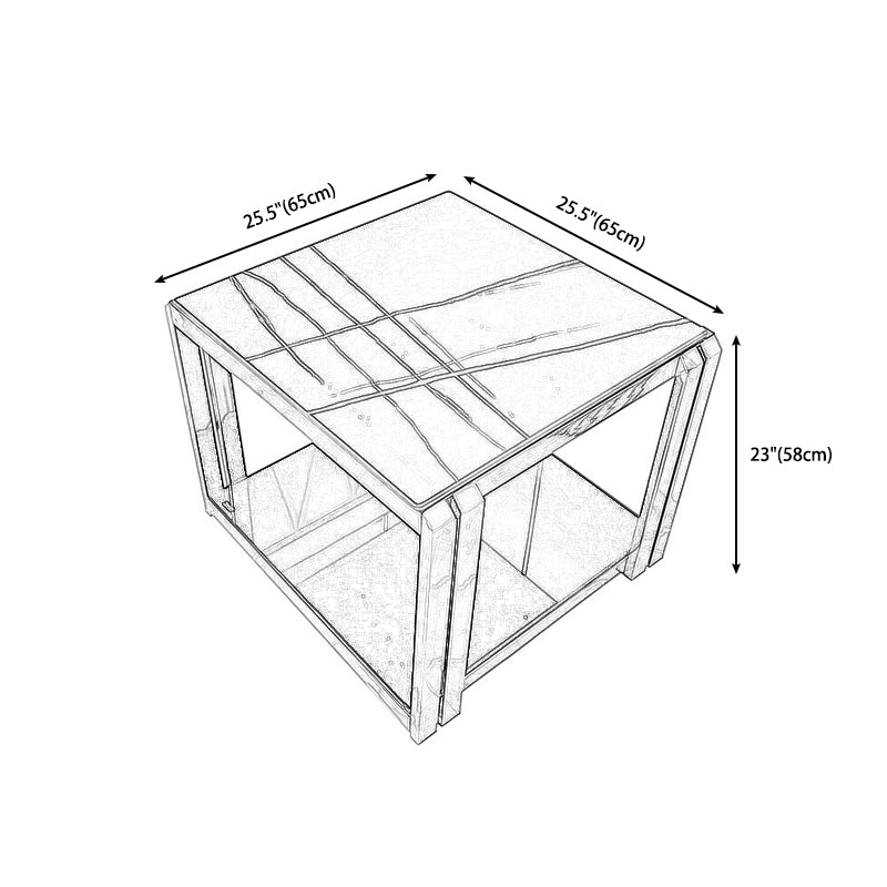 Square Stainless Steel Side Table Black/White One-Shelf End Table