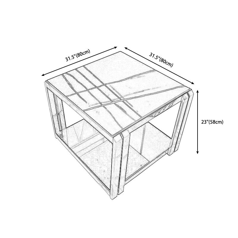 Square Stainless Steel Side Table Black/White One-Shelf End Table