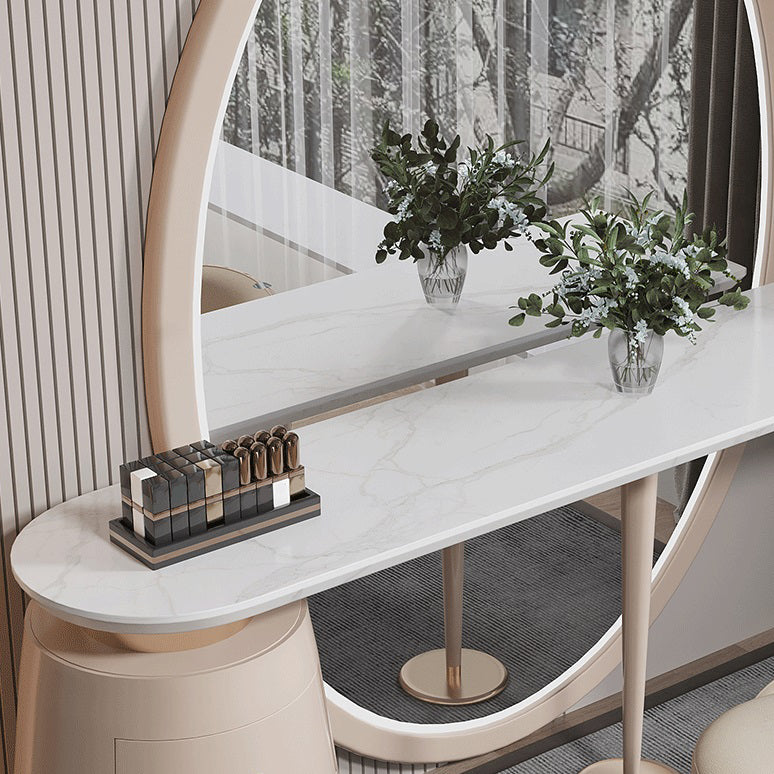 Glam Marble Makeup Vanity Set With Drawer in Pink for Bedroom