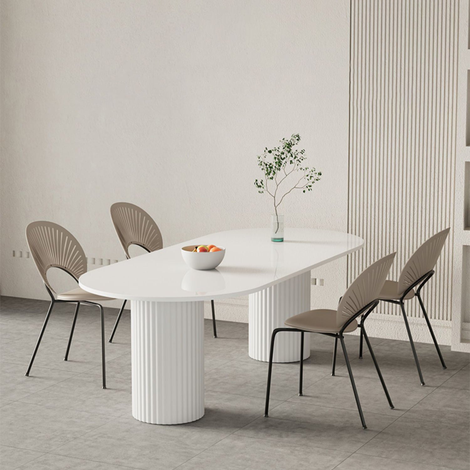 Stone Top Dining Table Modern Oval Dining Table in White with Double Pedestal
