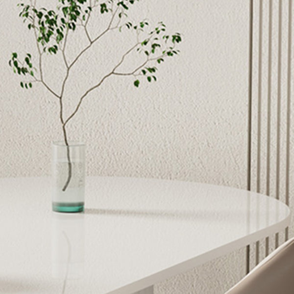 Stone Top Dining Table Modern Oval Dining Table in White with Double Pedestal