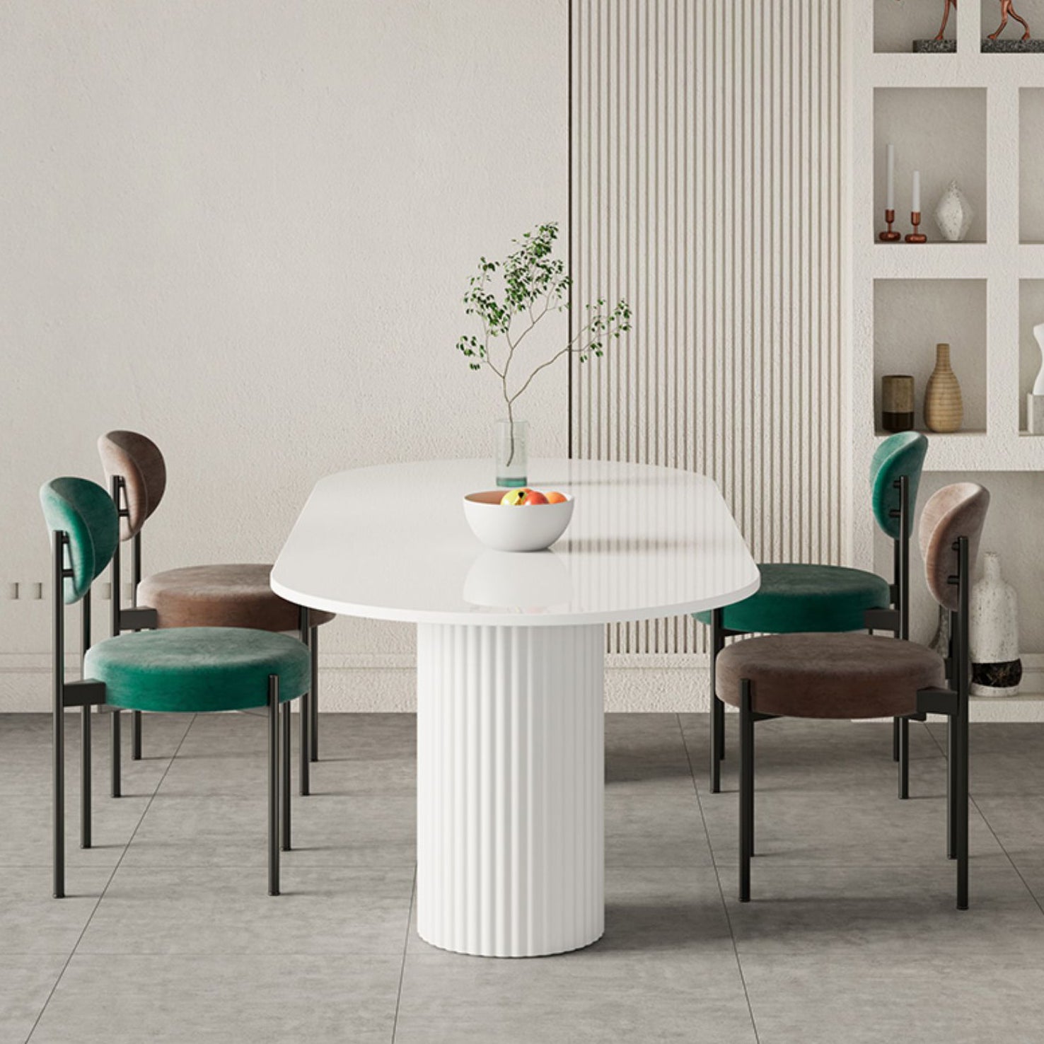 Stone Top Dining Table Modern Oval Dining Table in White with Double Pedestal