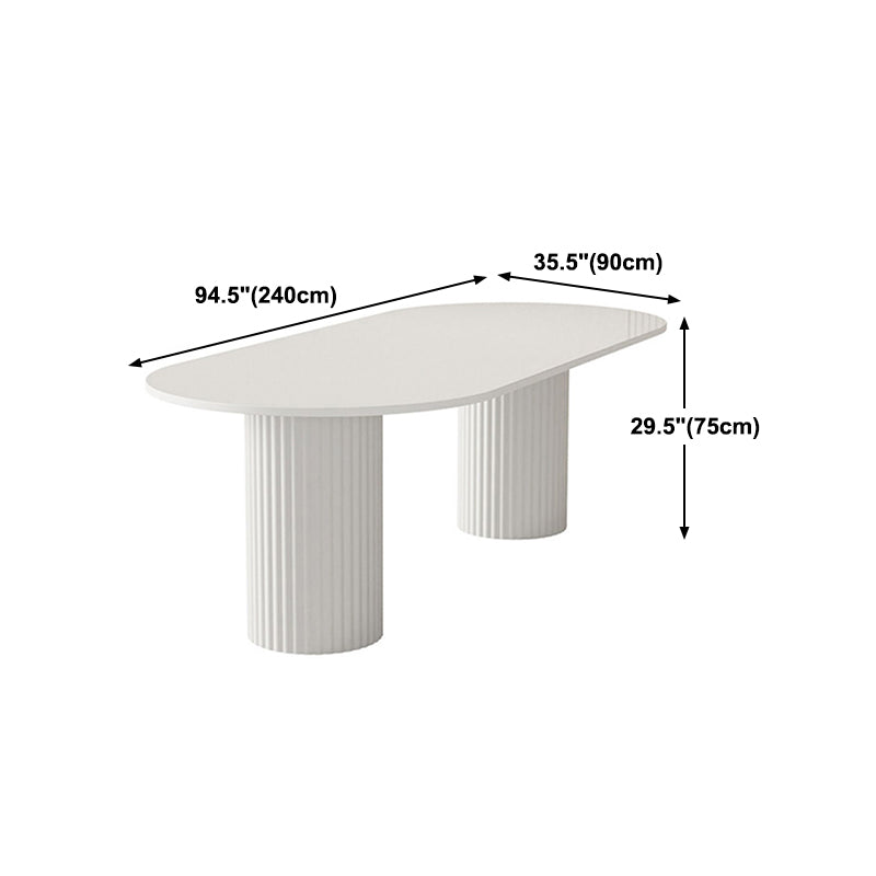 Stone Top Dining Table Modern Oval Dining Table in White with Double Pedestal