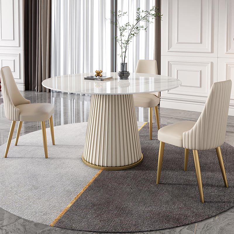 Modern Round Stone Table Standard Height Dining Room Table with Pedestal Base