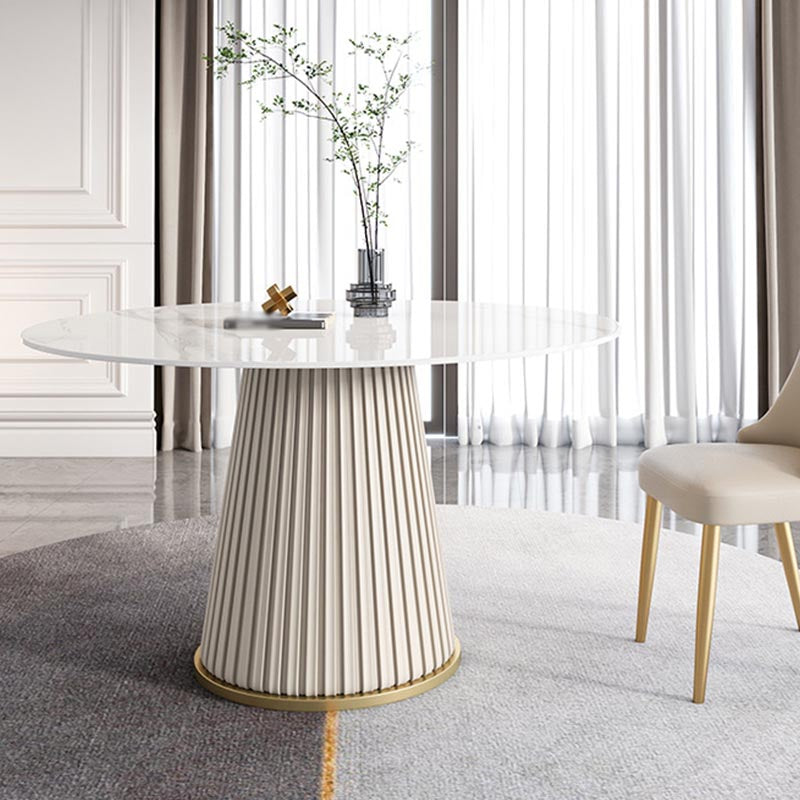 Modern Round Stone Table Standard Height Dining Room Table with Pedestal Base
