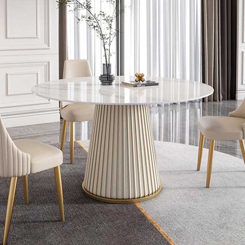 Modern Round Stone Table Standard Height Dining Room Table with Pedestal Base
