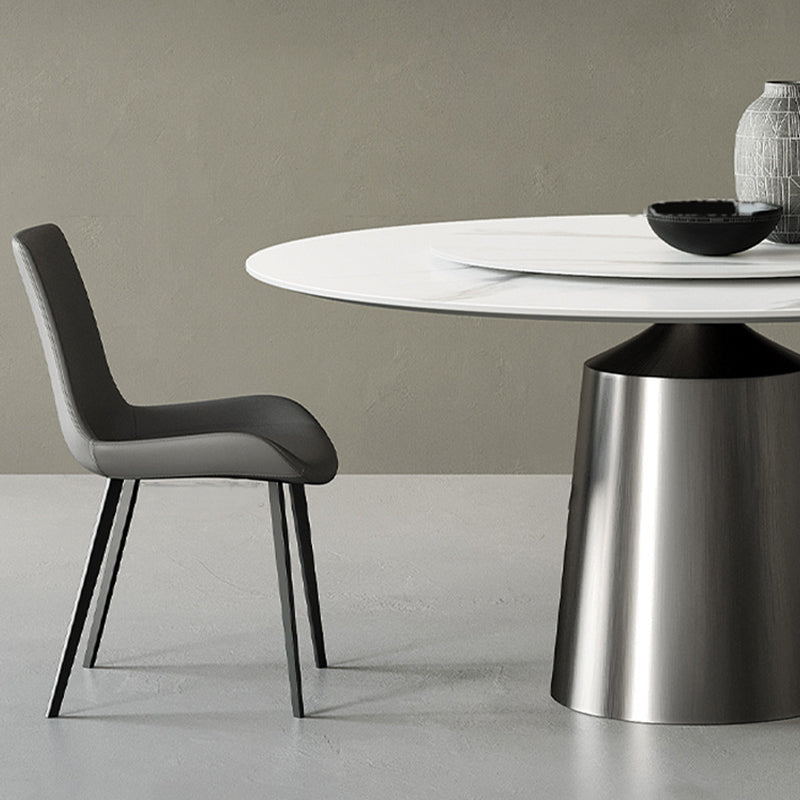 Round Stone Dining Table Modern White Furniture with Pedestal Base for Home