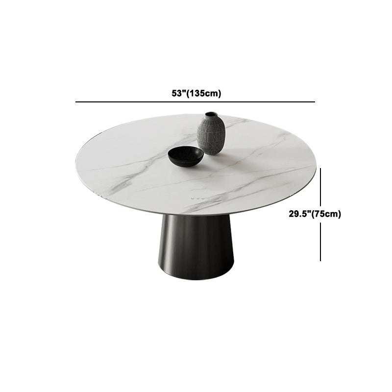 Round Stone Dining Table Modern White Furniture with Pedestal Base for Home