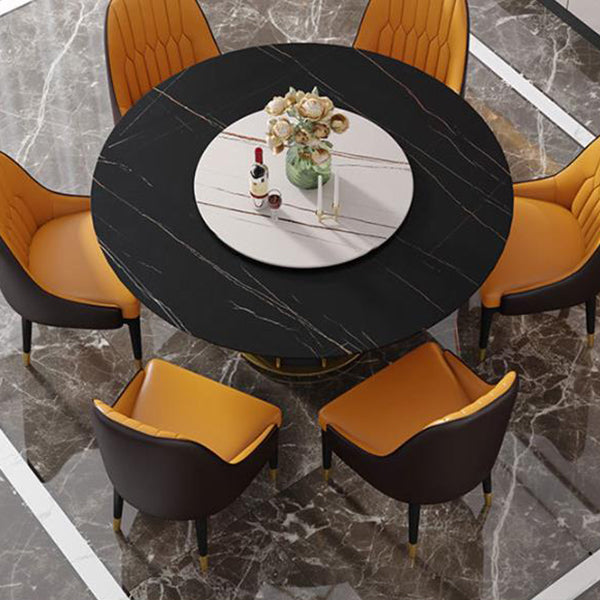 Round Stone Dining Table Modern Convertible Furniture with Pedestal Base