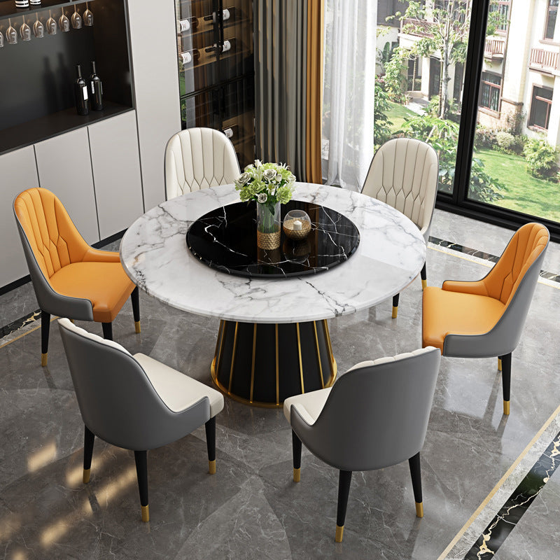 Round Stone Dining Table Modern Convertible Furniture with Pedestal Base