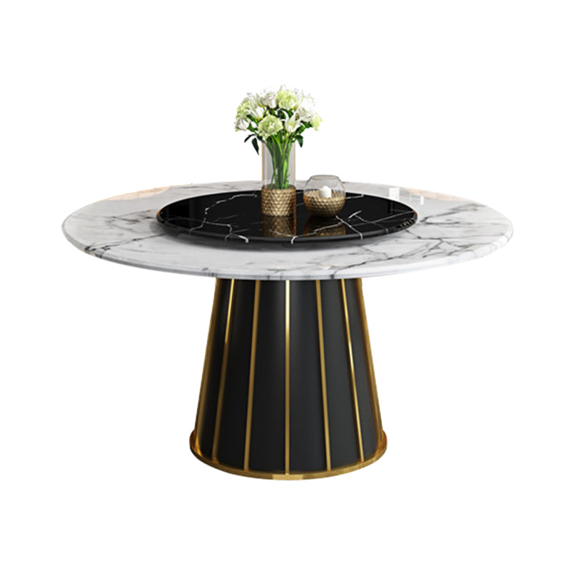 Round Stone Dining Table Modern Convertible Furniture with Pedestal Base
