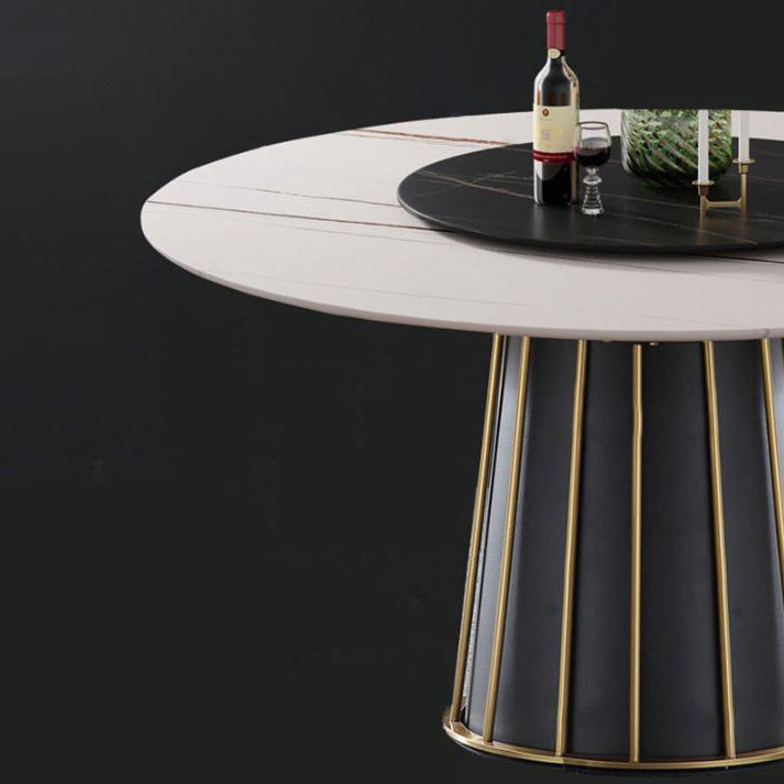Round Stone Dining Table Modern Convertible Furniture with Pedestal Base