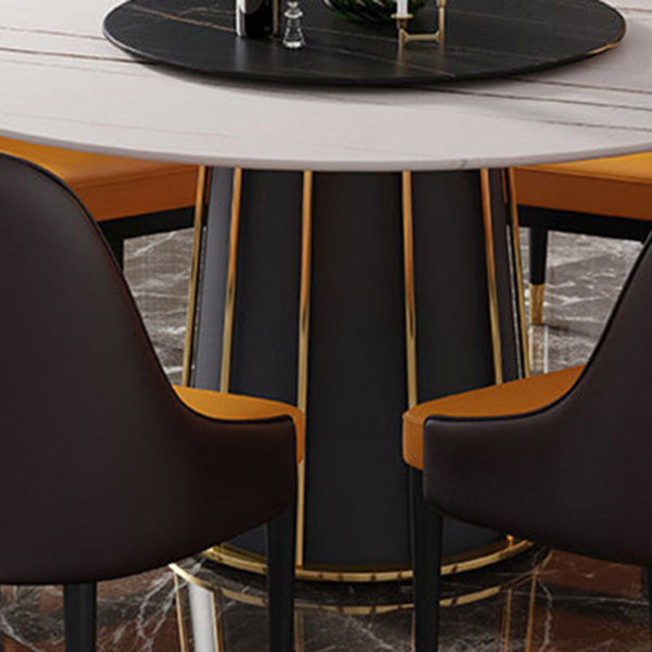 Round Stone Dining Table Modern Convertible Furniture with Pedestal Base