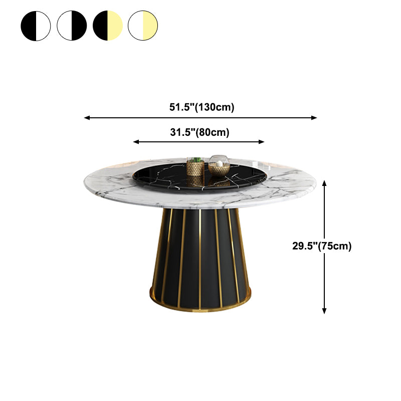 Round Stone Dining Table Modern Convertible Furniture with Pedestal Base