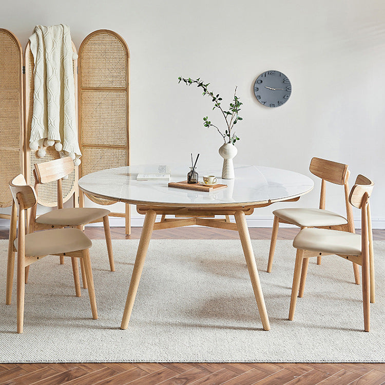 Round Sintered Stone Dining Table Modern Extendable Furniture with 4 Legs for Home