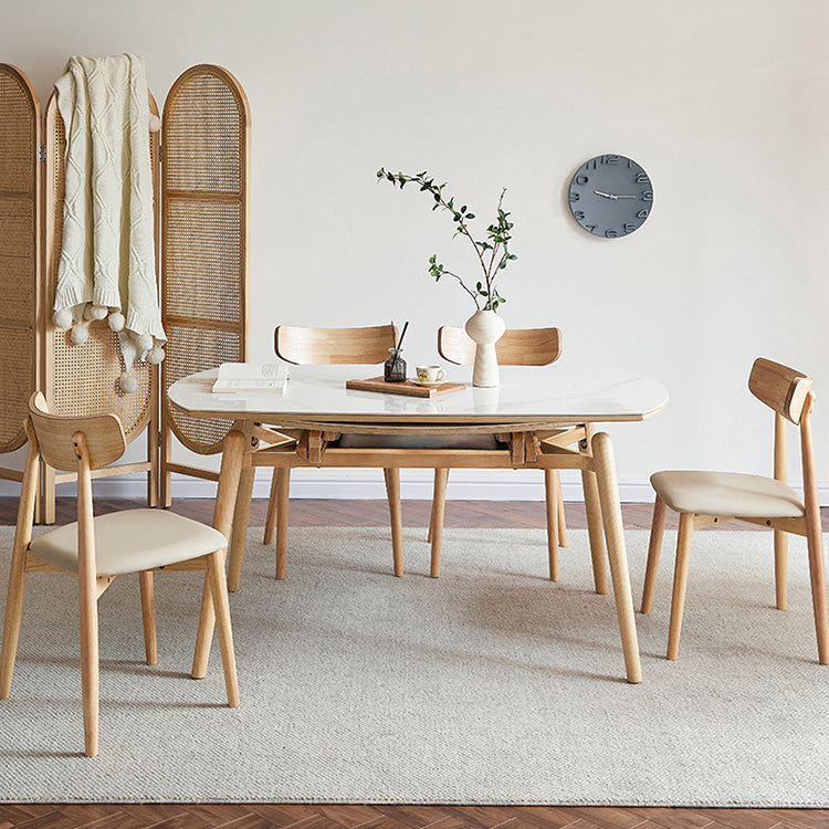 Round Sintered Stone Dining Table Modern Extendable Furniture with 4 Legs for Home