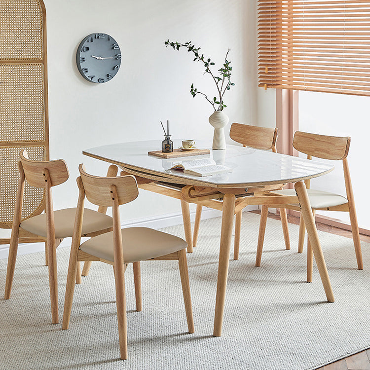 Round Sintered Stone Dining Table Modern Extendable Furniture with 4 Legs for Home