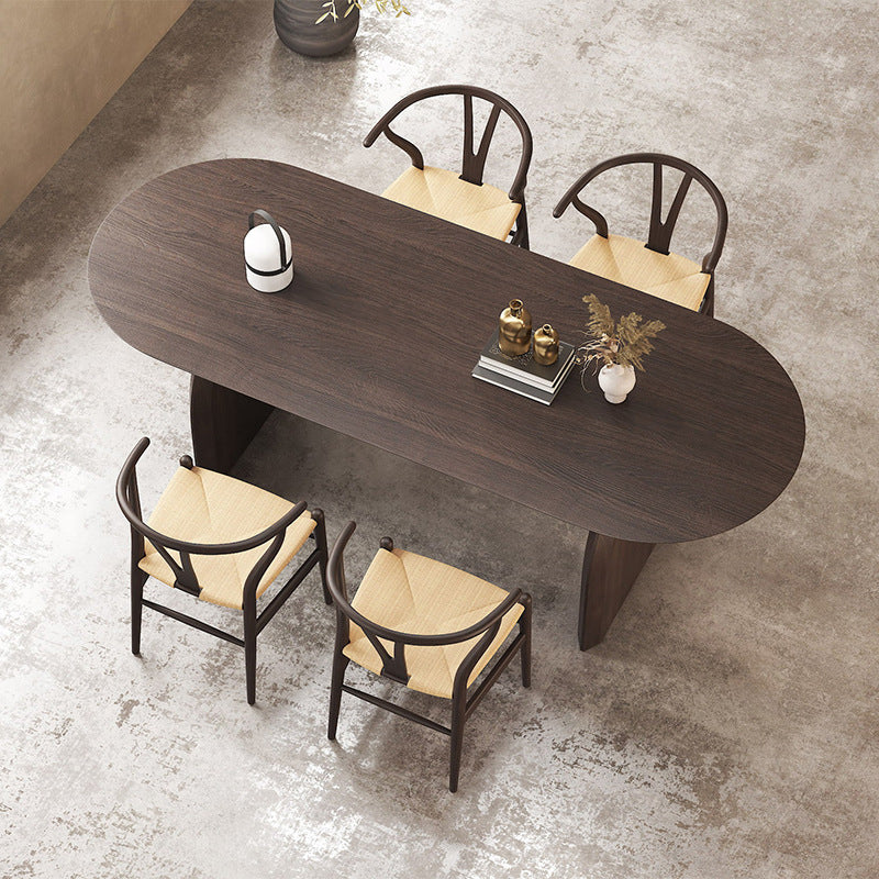 Brown Oval Solid Wood Dining Table Modern Furniture with Double Pedestal for Office