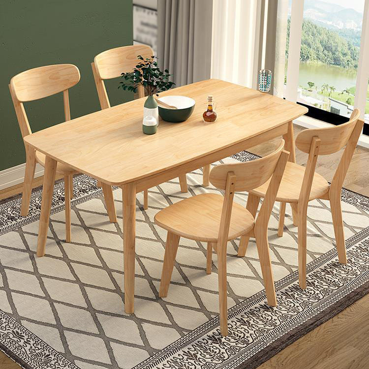 Rectangular Solid Wood Dining Table Modern Furniture with 4 Legs for Home Use