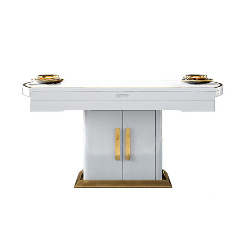 Glass Top Dining Table Modern Extendable Furniture with Pedestal Steel Base