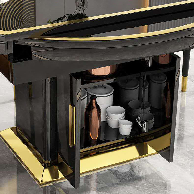 Glass Top Dining Table Modern Extendable Furniture with Pedestal Steel Base