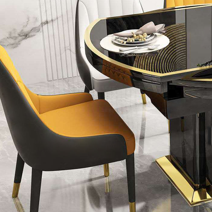 Glass Top Dining Table Modern Extendable Furniture with Pedestal Steel Base