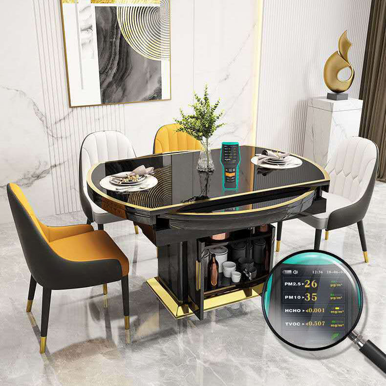 Glass Top Dining Table Modern Extendable Furniture with Pedestal Steel Base