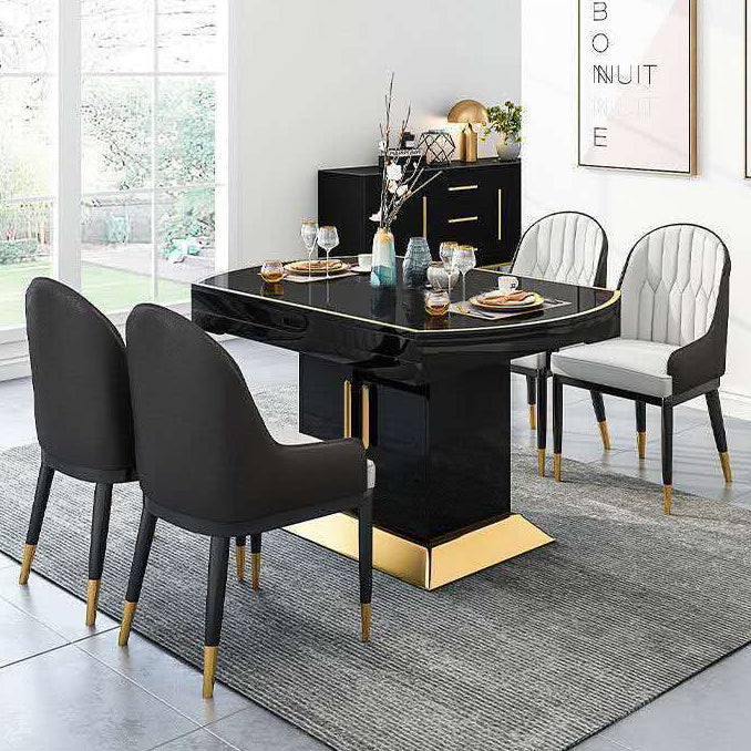 Glass Top Dining Table Modern Extendable Furniture with Pedestal Steel Base