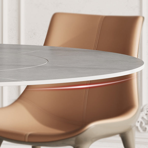 Grey Round Dining Table Stone Top Dining Table with Pedestal